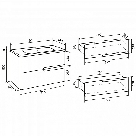 Тумба подвесная с 2 ящиками ПАЛЕРМО 80см /AQUA DE MARCO